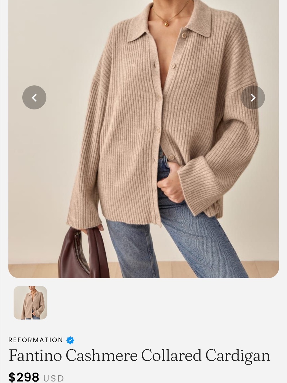 New Reformation Fantino cashmere sweater ribbed knit full button down oversized